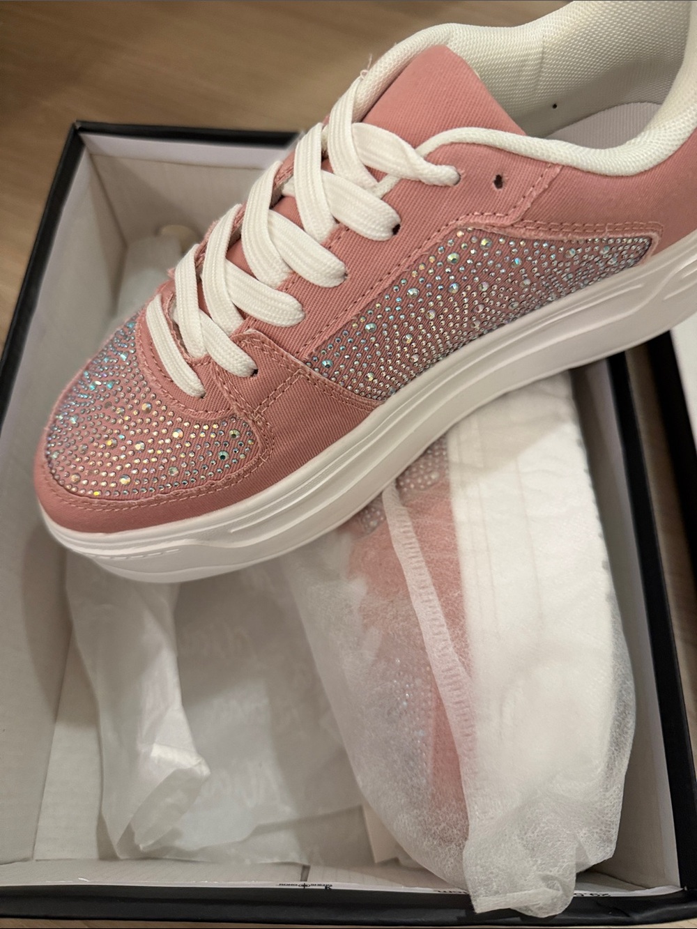 Liliana Pink Rhinestone Platform Sneaker with White Sole